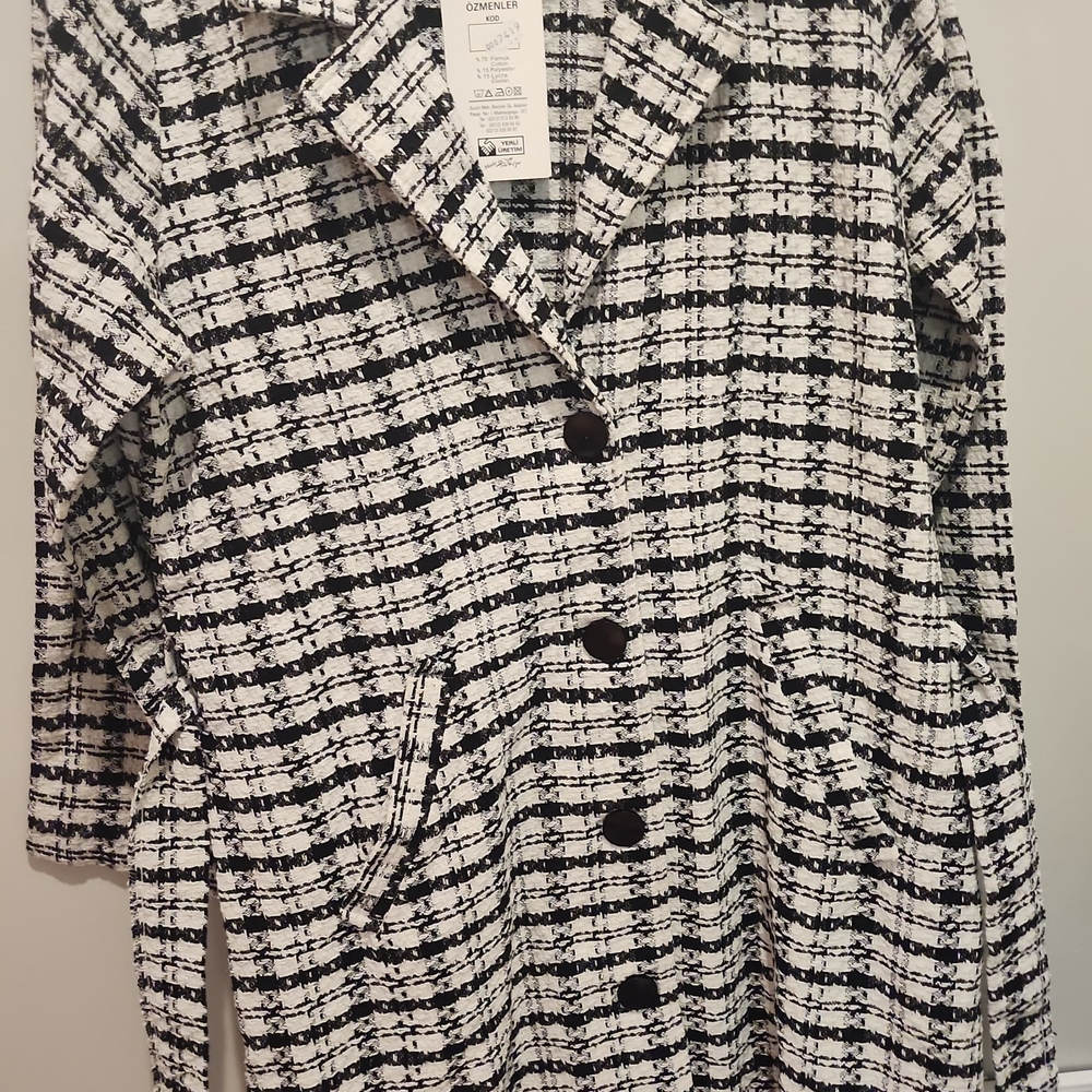 Women's Black and White Tweed Coat
